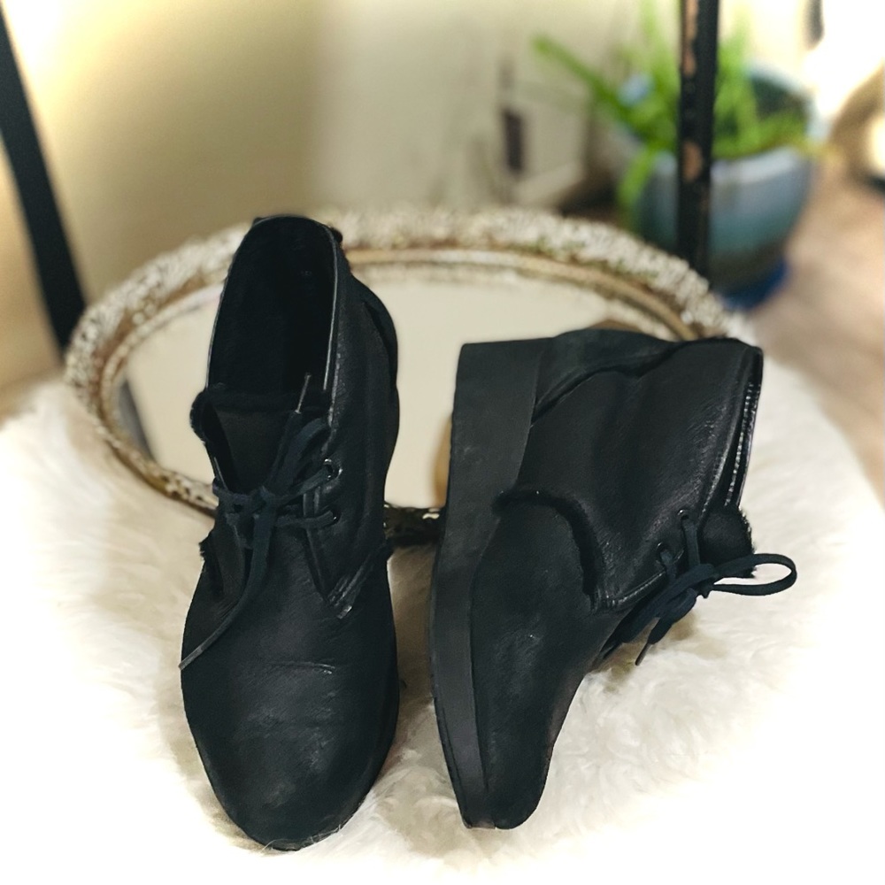 SOLD✨ROBERT CLERGERIE | 38 | Nadim Leather Sherpa Lace-Up Bootie Platform Wedge - Picture 11 of 13